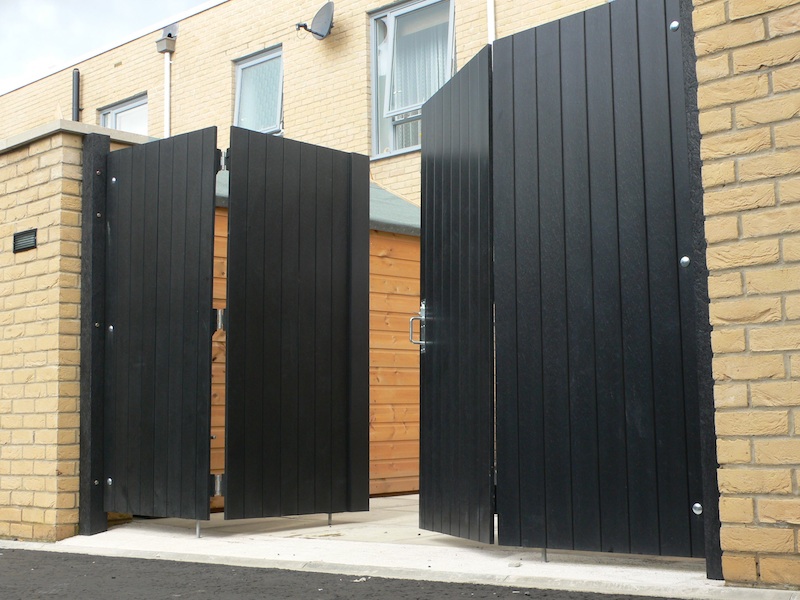 double door gate made from recycled plastic tongue and groove from kedel